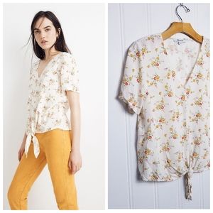 Madewell Novel Tie Front Floral Top Size S White Ditsy Print Boxy 2026